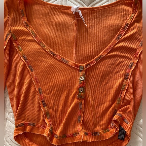 Super cute brand new urban outfitters orange top with rainbow stitching - Picture 2 of 5